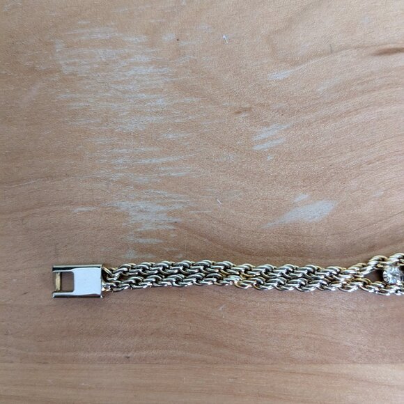 Gold Tone White Red Small Stone Bracelet Two Strand Preppy Classic Quiet Luxury - Picture 3 of 11